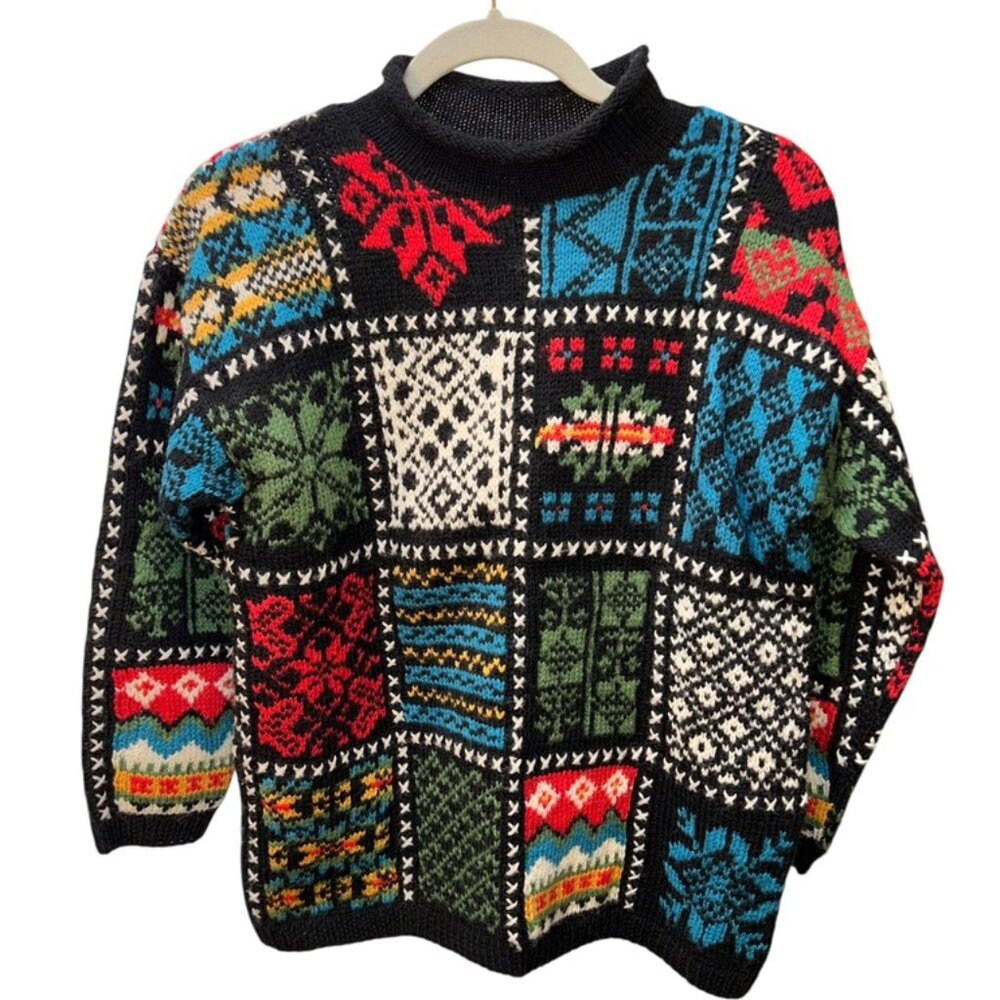 Gap Vintage Spectacular Wool Patchwork Snowflakes… - image 1